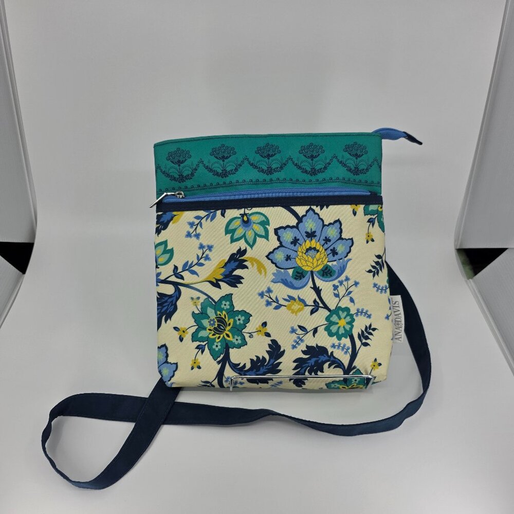 Coyne's & Company Floral Wallet Crossbody Bag Navy Blue Teal Yellow Boho